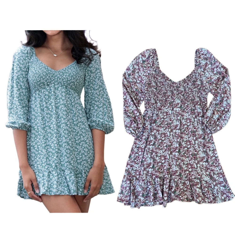 Hollister Purple Pink Floral Long Sleeve Babydoll Dress